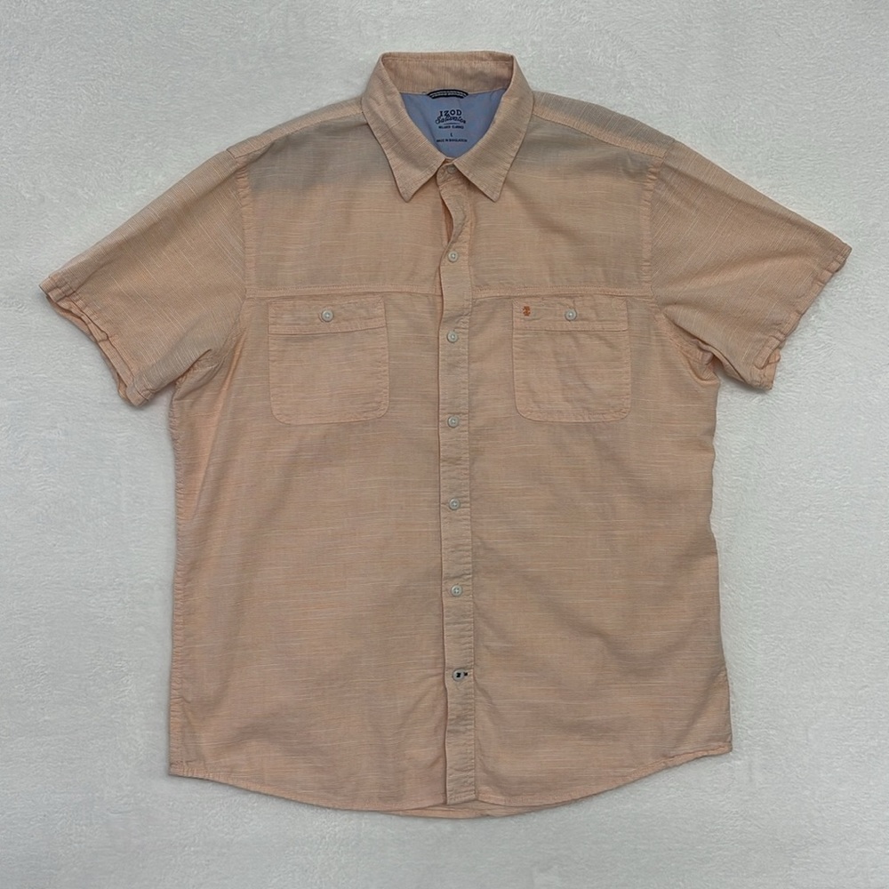 Izod Saltwater Relaxed Classic Short Sleeve Button Shirt Peach Color Sz Large